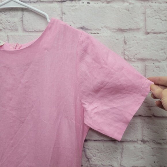 Fanm Mon Pink 100% Linen Dress Size S Short Sleeve Embroidered Floral Cottage - Picture 9 of 9